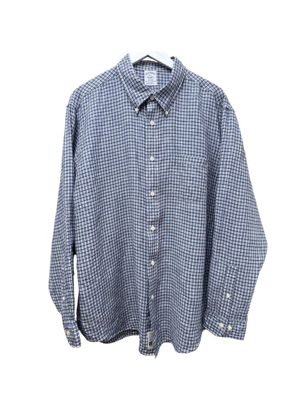 BROOKS BROTHERS Regent Irish Linen Shirt XXL Blue Check Button Down Long Sleeve